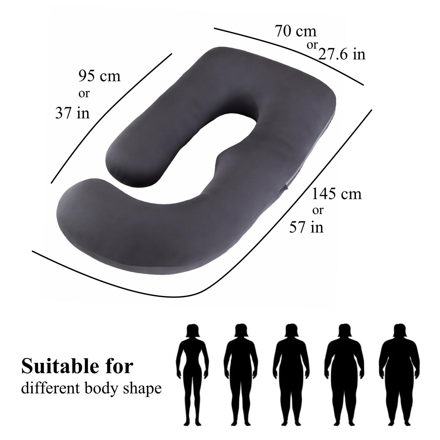 ALLOPERA Pregnancy Pillow, Full Body Maternity Pillow 57 inch, with Removable Washable Cover - Sleep Support for Legs, Back, Neck, Shoulder, HIPS, Belly, Velvet Cover-Grey-Dark Blue