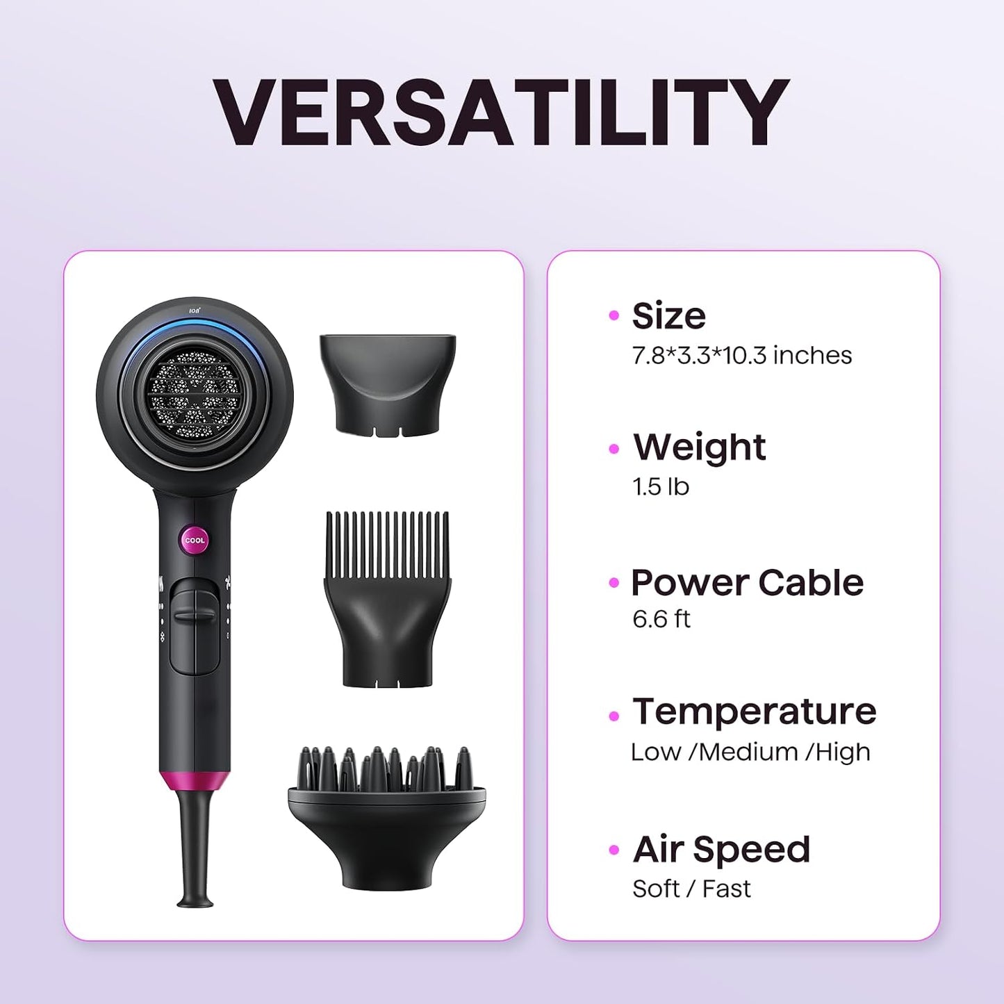 Wavytalk Blown Away Ionic Hair Dryer with Diffuser for Curly Hair