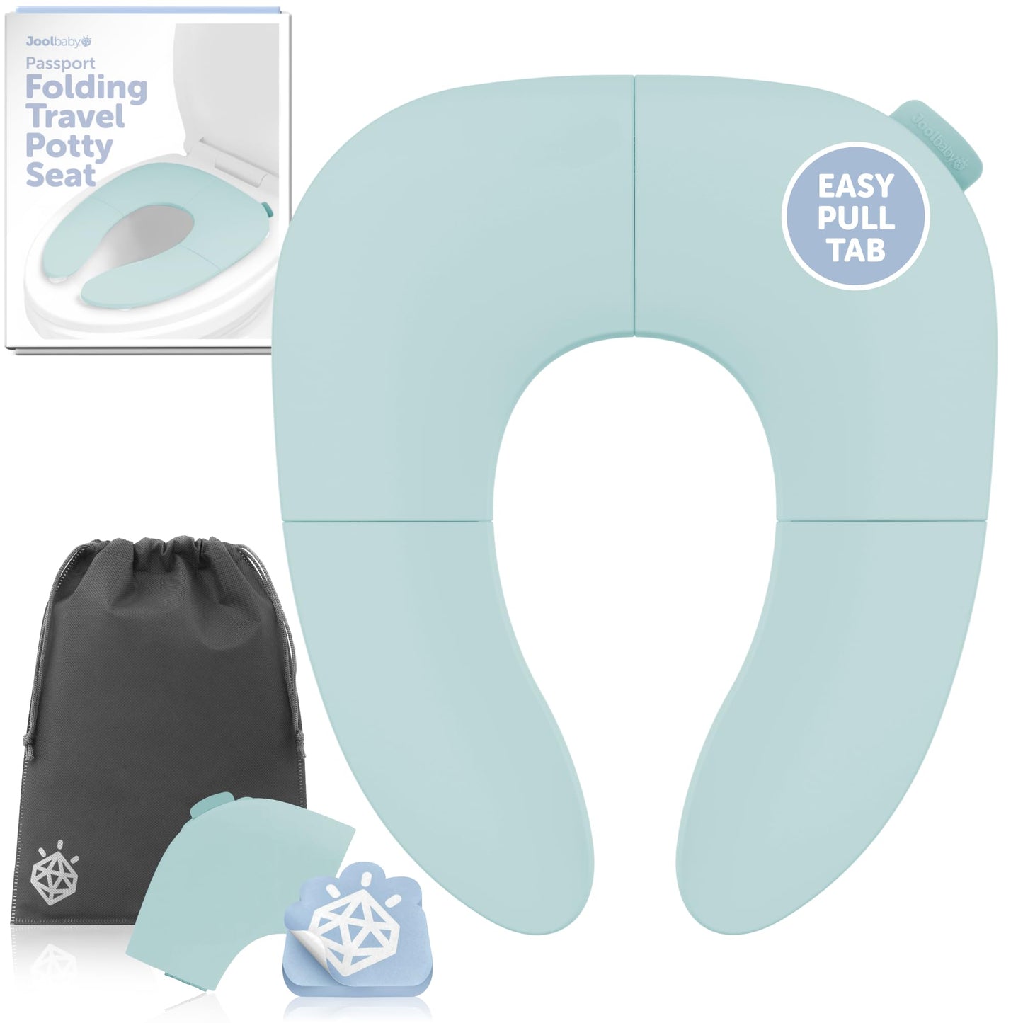 Jool Baby Folding Travel Potty Training Seat – Easy-Remove Pull Tab (Sage)