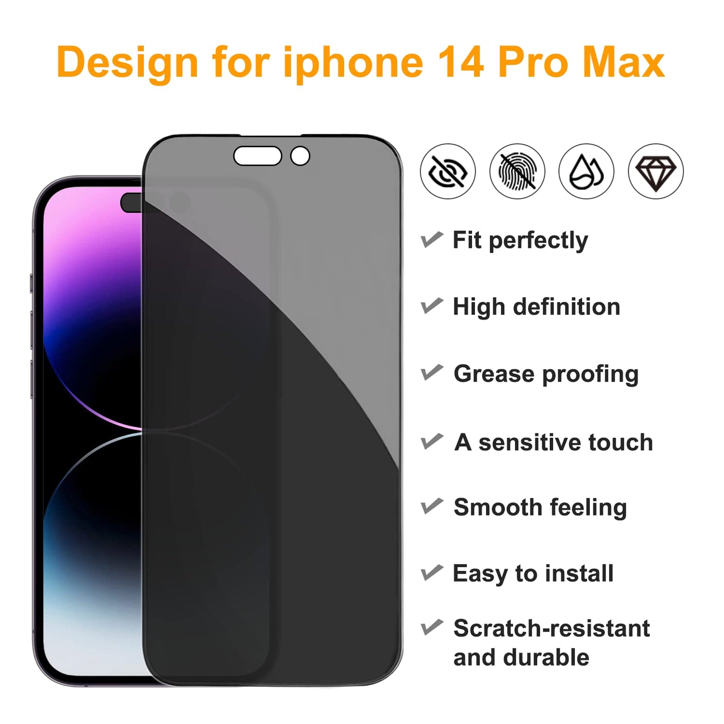 PEHAEL for iPhone 16 Pro Max Privacy Screen Protector+Camera Lens Protector