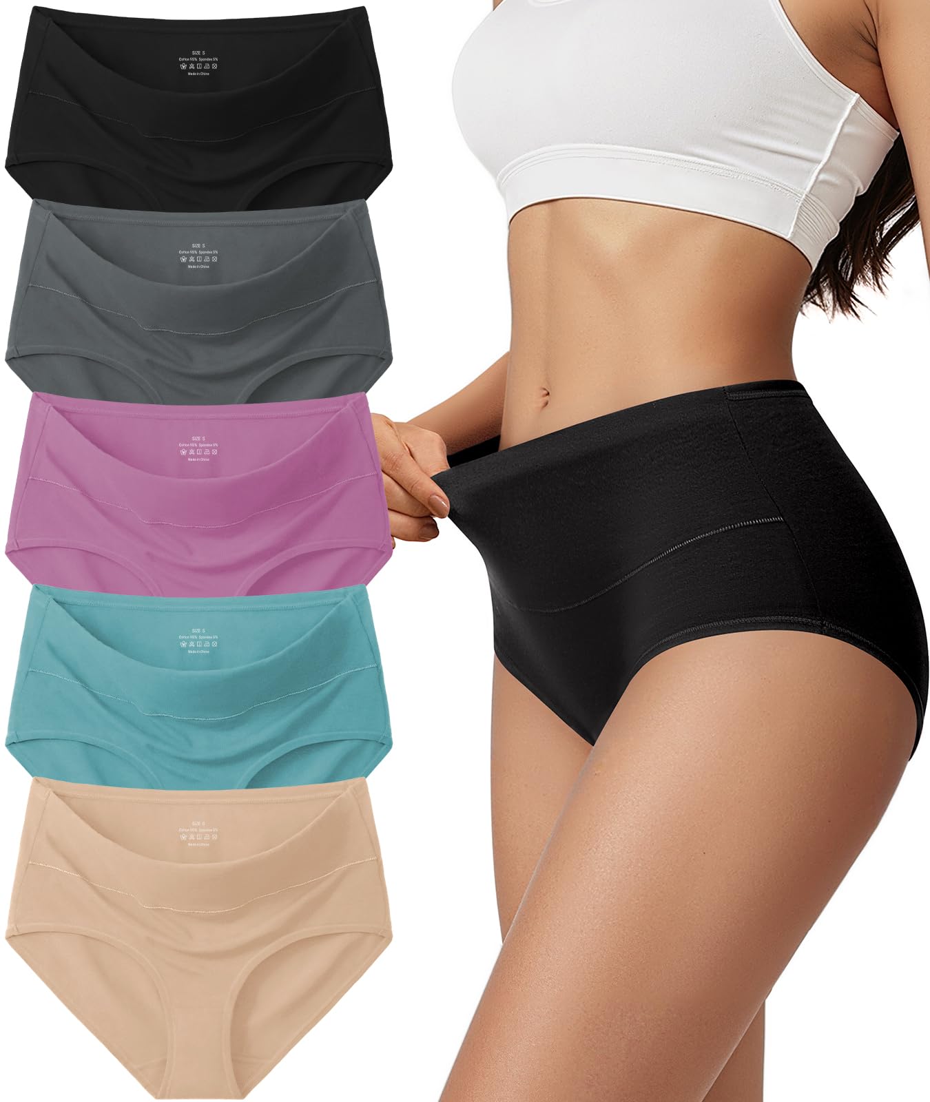 Vevmon Cotton Underwear for Women High Waisted Soft Ladies Panties 5 Pack