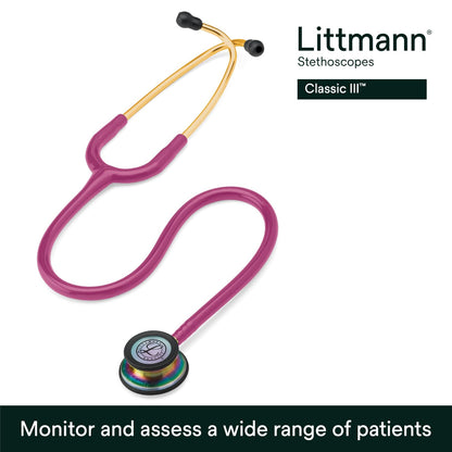 3M Littmann Classic III Monitoring Stethoscope, 5803, More Than 2X as Loud, Weighs Less, Stainless Steel Black-Finish Chestpiece, 27" Black Tube, Stem and Headset