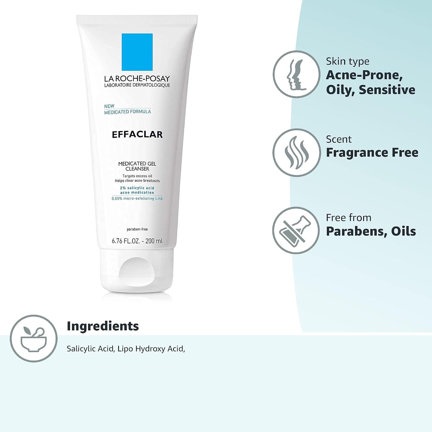 La Roche-Posay Effaclar Medicated Acne Face Wash with 2% Salicylic Acid