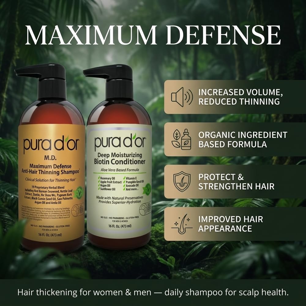 PURA D'OR Deep Moisturizing Biotin Hair Regrwoth Conditioner Thickens, Softens, & Moisturizes Dry, Frizzy, Damaged Hair w/Argan Oil, Pumpkin, Rosemary, Honeysuckle, Vitamin E, Men & Women, 16oz