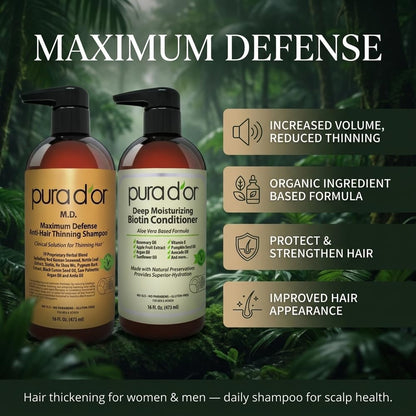 PURA D'OR Deep Moisturizing Biotin Hair Regrwoth Conditioner Thickens, Softens, & Moisturizes Dry, Frizzy, Damaged Hair w/Argan Oil, Pumpkin, Rosemary, Honeysuckle, Vitamin E, Men & Women, 16oz
