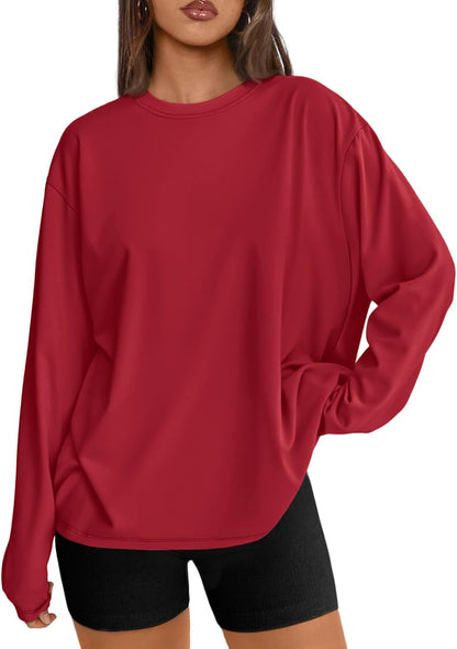 Trendy Queen Womens Oversized Long Sleeve Shirts Fall Tops 2026 Basic Tees