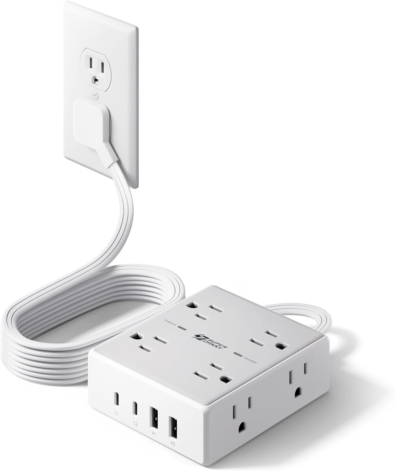 SUPERDANNY Extension Cord,Flat Plug Surge Protector Power Strip,6Ft