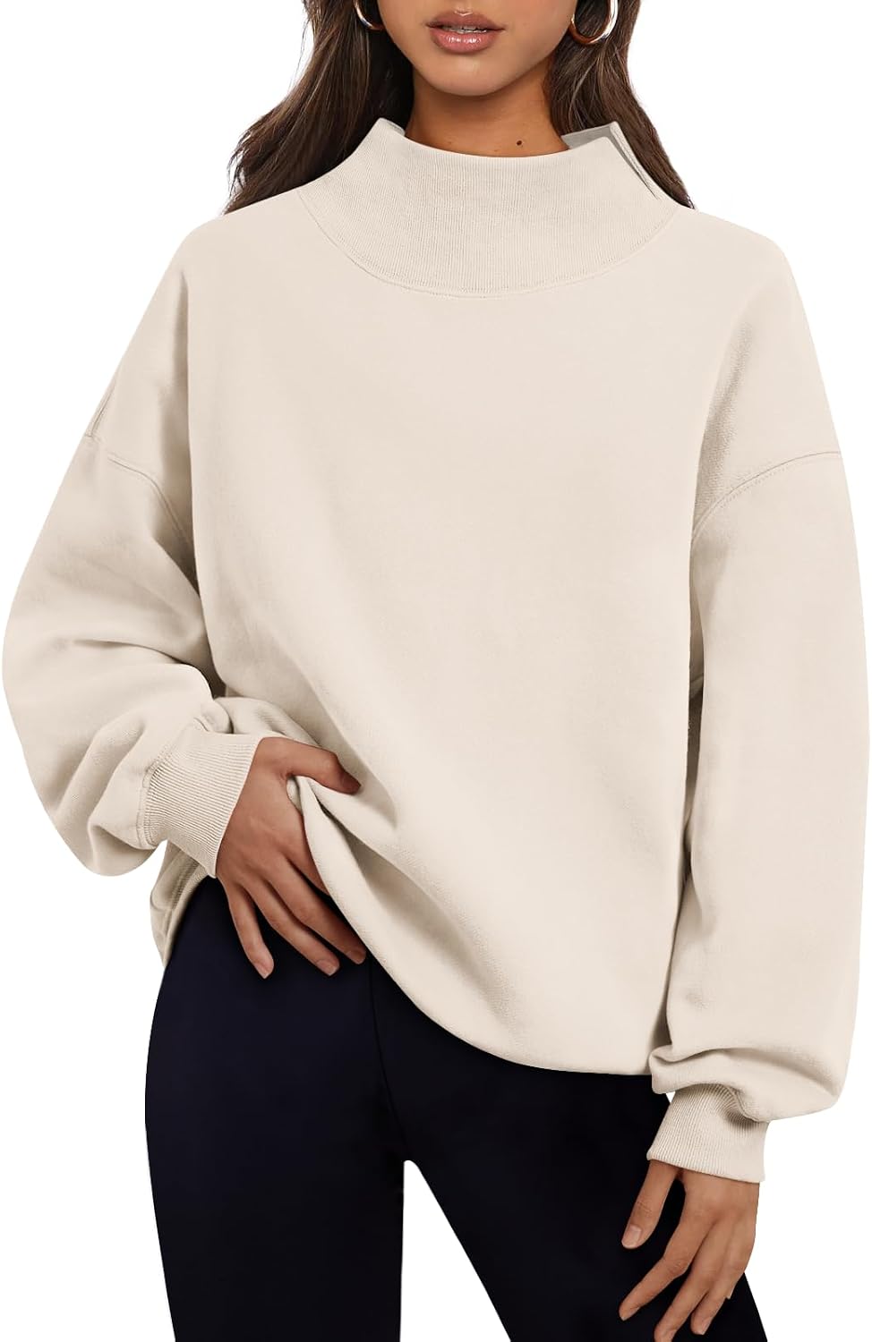 Trendy Queen Womens Mock Neck Sweatshirts Oversized Pullover Fall Outfits