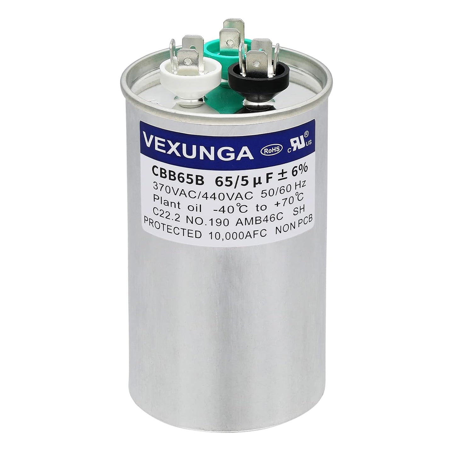 VEXUNGA 5uF 370/440VAC 50/60Hz CBB65 CBB65A Oval Run Start Capacitor 5 MFD 370V/440V Air Conditioner Capacitors for AC Unit Fan Motor Start or Pool Pump or Air Condenser Straight Cool