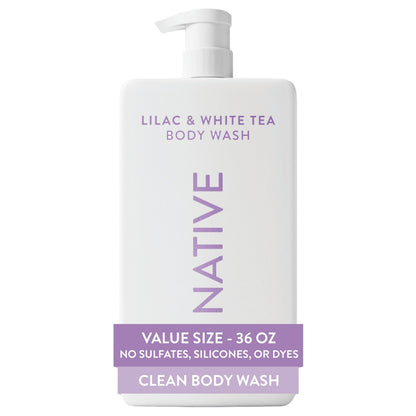 Native Clean Body Wash, Gentle & pH-balanced for Sensitive Skin, 24-Hr Freshness for Women & Men, Vegan & Cruelty-Free, Free of Sulfates, Parabens & Phthalates, Sandalwood & Shea Butter, 36 oz