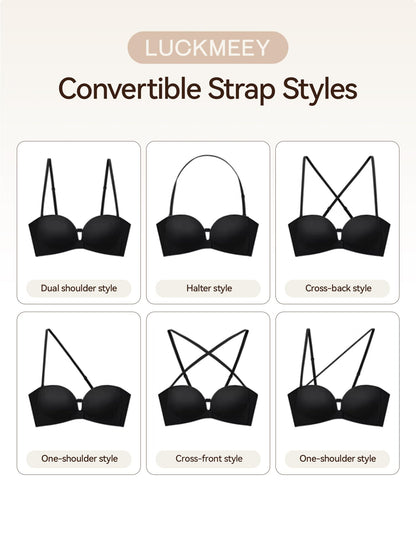 LUCKMEEY Women's Strapless Front Closure Push Up Bra, Non-Slip Removable Straps, Wireless Seamless, A-C Cup
