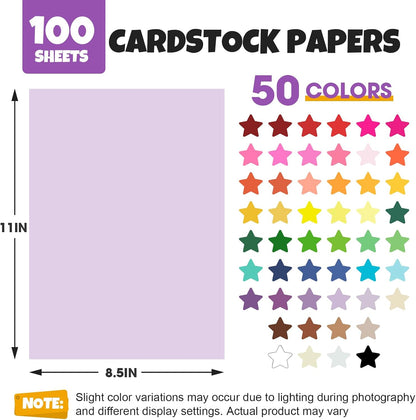 TUXIYA 100 Sheets 8.5" X 11" Colored Cardstock, 50 Colors Card Stock