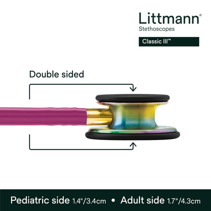 3M Littmann Classic III Monitoring Stethoscope, 5803, More Than 2X as Loud, Weighs Less, Stainless Steel Black-Finish Chestpiece, 27" Black Tube, Stem and Headset
