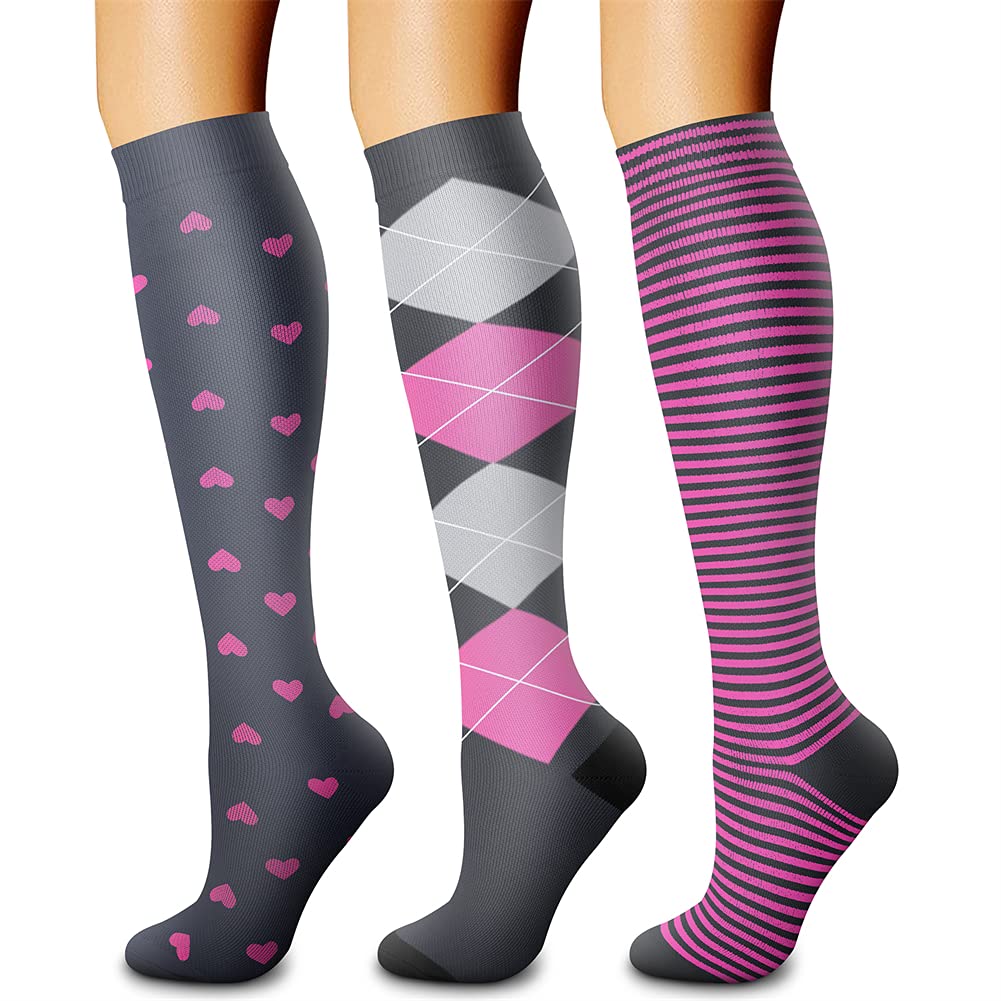 CHARMKING Compression Socks for Women & Men Circulation (3 Pairs) 15-20 mmHg is Best Support for Athletic Running Cycling