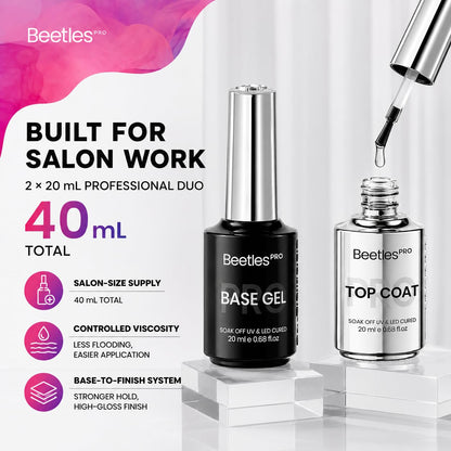 Beetles 2 Pcs 15ml No Wipe Gel Top Coat and Base Coat Set