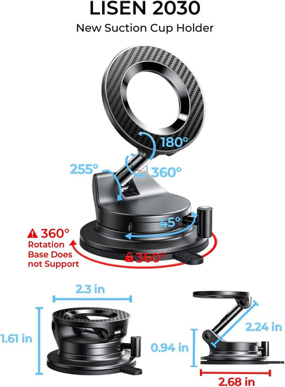 LISEN for Magsafe Car Mount, Magnetic Phone Holders for Your Car Vacuum, Phone Mount for Car Accessories for Women Men Jeep BMW, Suction Holder Kits, for iPhone 17 Pro Max 16 15 14 13 12,Carbon Fiber