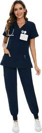 COZYFIT Scrubs for Women Set - Stretch V-Neck & Jogger Pant with 9 Pockets