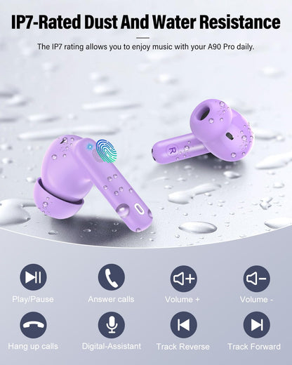 Wireless Earbuds, Bluetooth 5.4 Headphones Bass Stereo/Clear Calls, Black