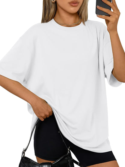 Trendy Queen Womens Oversized T-Shirts Short Sleeve Crew Neck Summer Tops