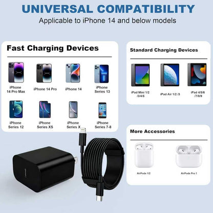 iPhone Charger Fast Charging, USB C Charger Block, 6FT/10FT Lightning Cable