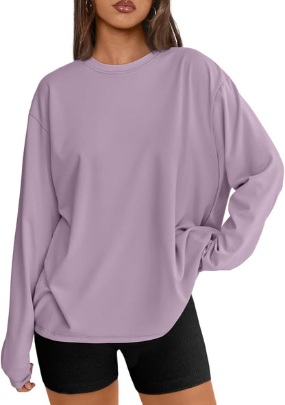 Trendy Queen Womens Oversized Long Sleeve Shirts Fall Tops 2026 Basic Tees