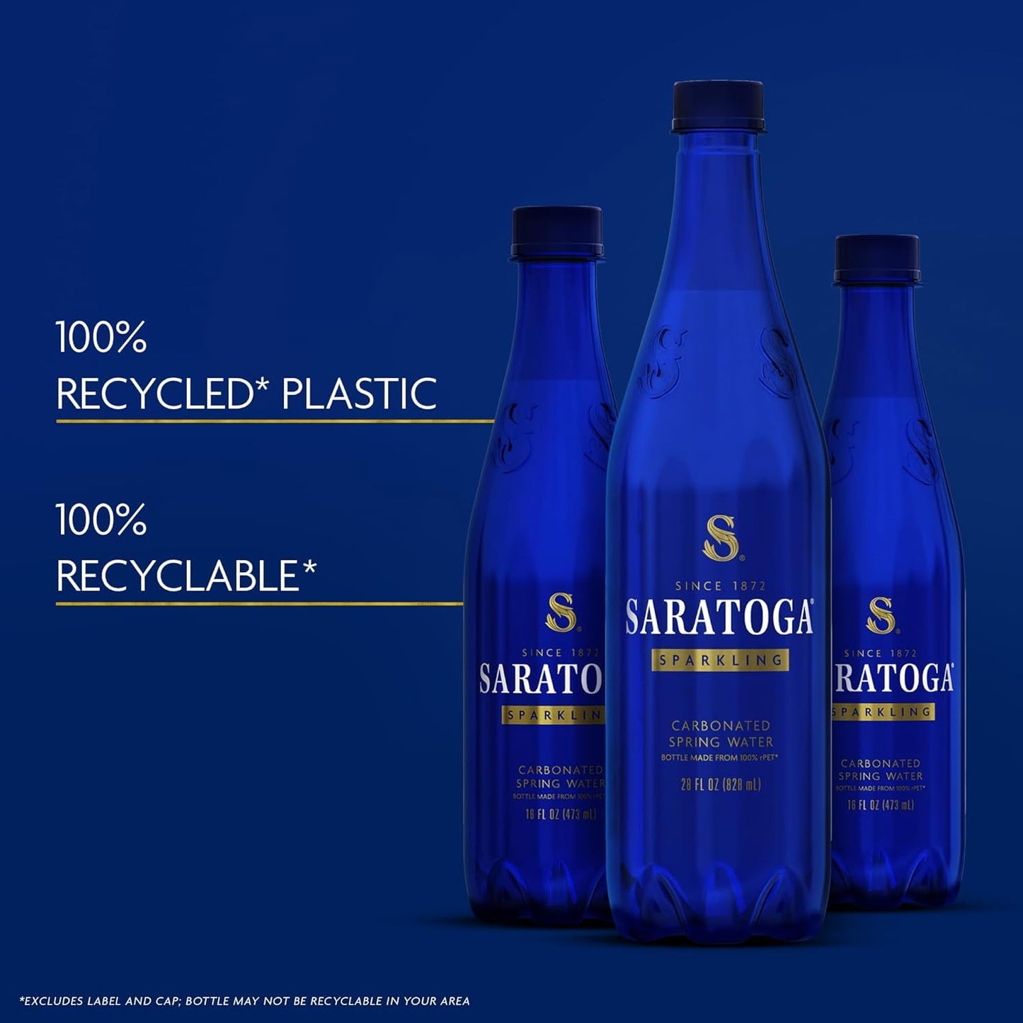 Saratoga Sparkling Water Bottles, 24-Pack – Carbonated Spring Bottled Water – Recycled PET Plastic Bottles – 16 Fl Oz