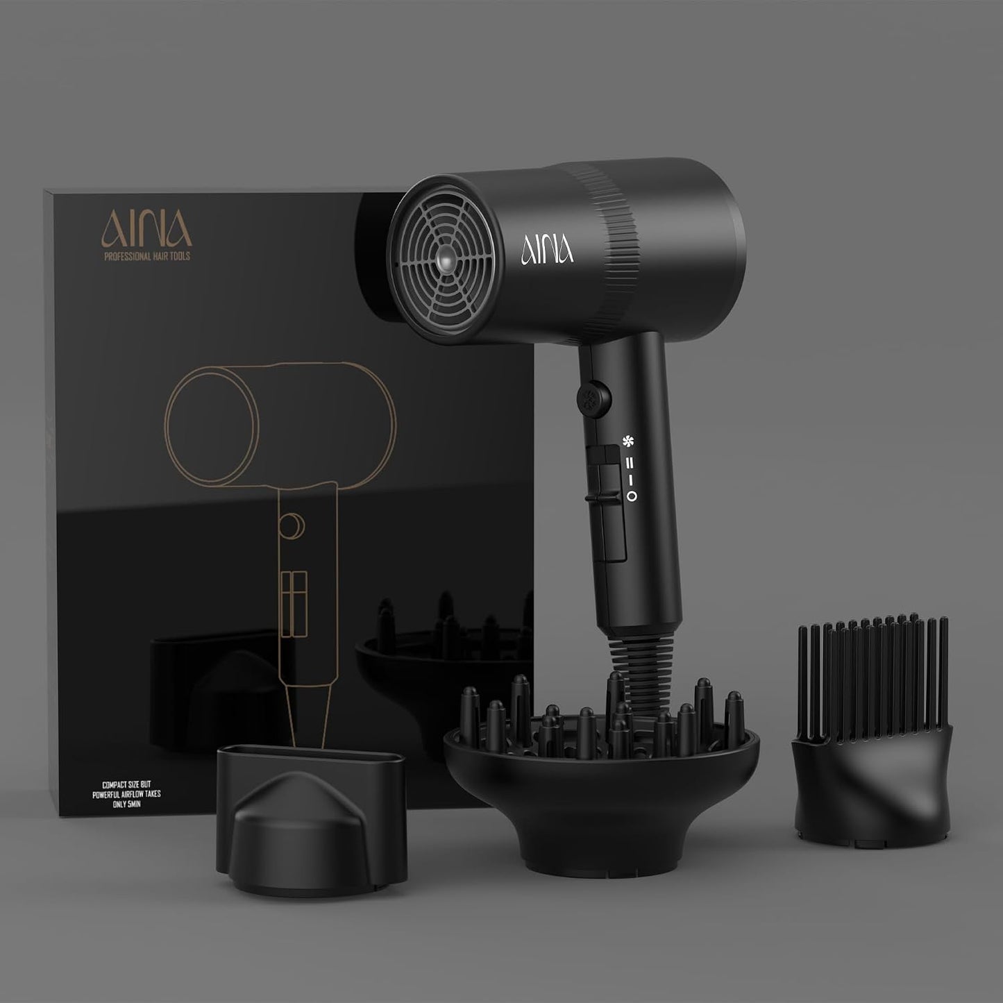 AINA Diffuser Hair Dryer Full-Featured Blow Dryer 110V/1600W(Ash Grey)
