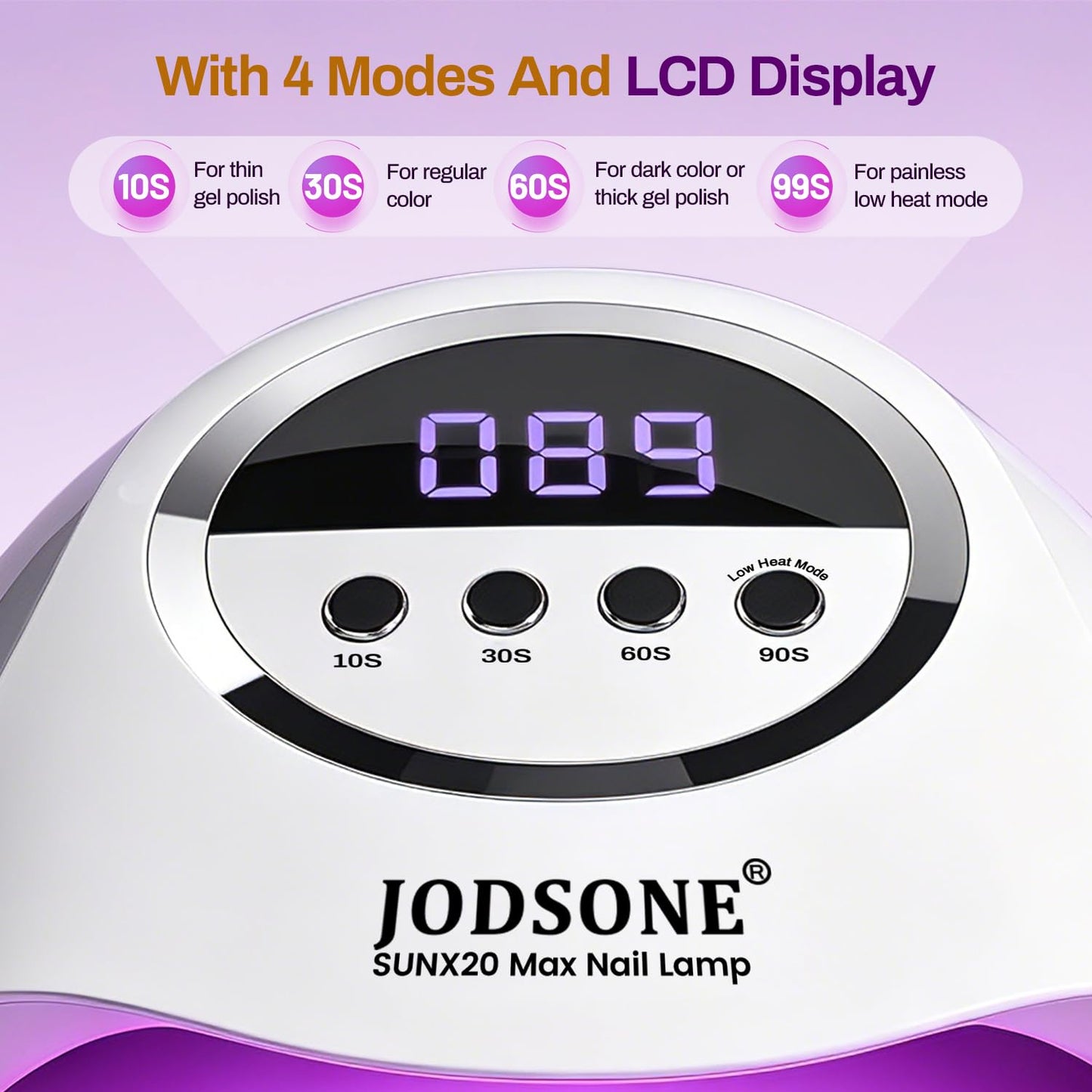JODSONE U V LED Nail Lamp with Base Coat Top Coat Set, Nail Dryer for Gel Polish for Nails with Automatic Sensor & 4 Timers