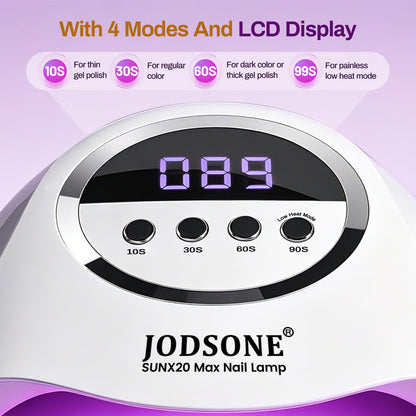 JODSONE U V LED Nail Lamp with Base Coat Top Coat Set, Nail Dryer for Gel Polish for Nails with Automatic Sensor & 4 Timers
