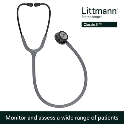 3M Littmann Classic III Monitoring Stethoscope, 5803, More Than 2X as Loud, Weighs Less, Stainless Steel Black-Finish Chestpiece, 27" Black Tube, Stem and Headset