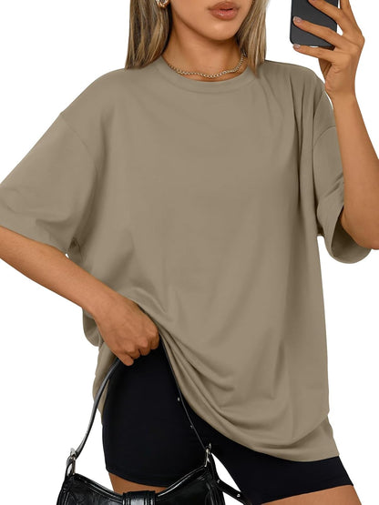 Trendy Queen Womens Oversized T-Shirts Short Sleeve Crew Neck Summer Tops