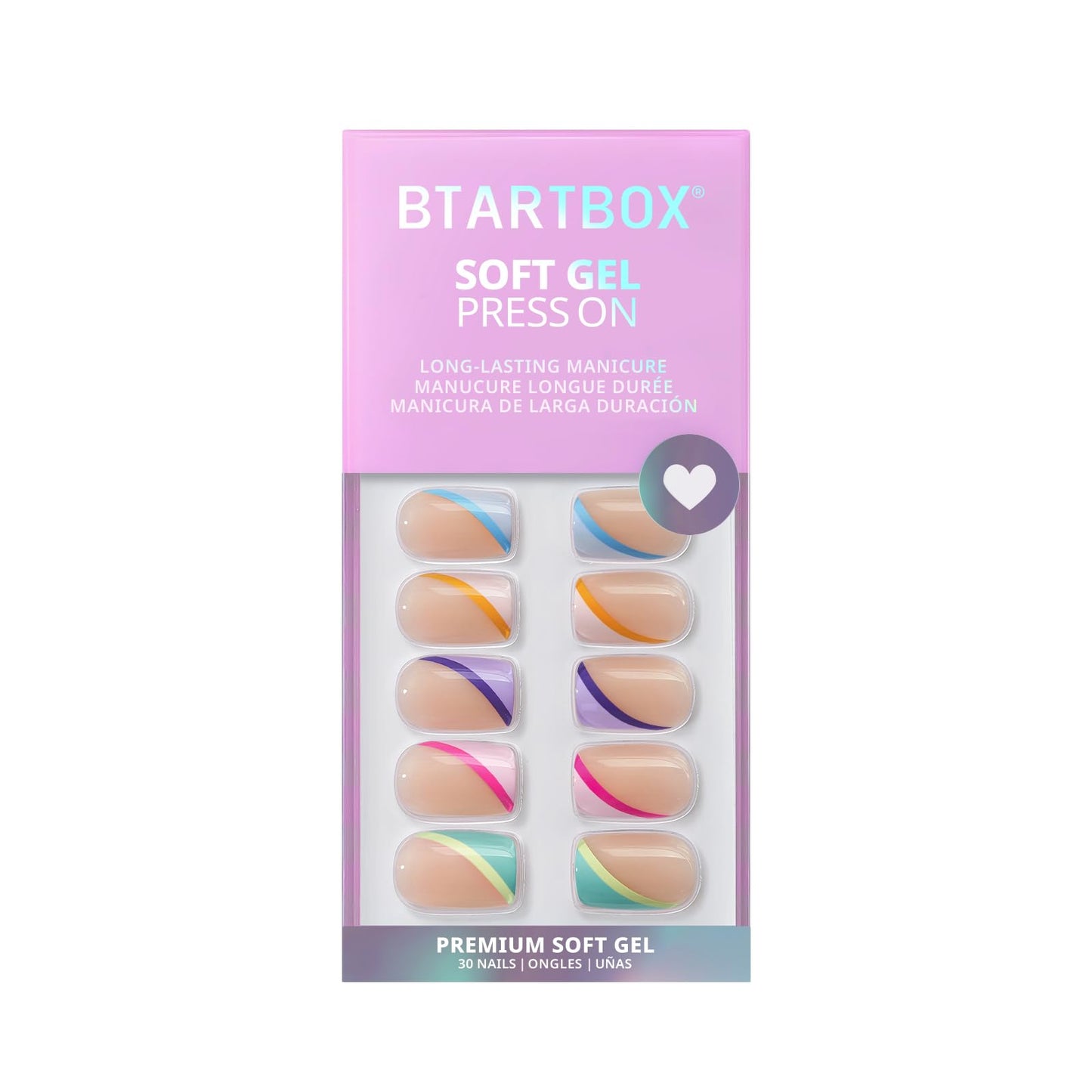 BTArtbox Press On Nails, Cream Puff, Short Almond, Ombre Off White, 32Ct