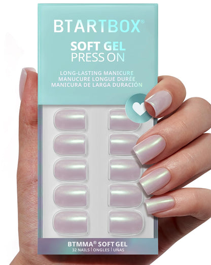BTArtbox Press On Nails, Cream Puff, Short Almond, Ombre Off White, 32Ct