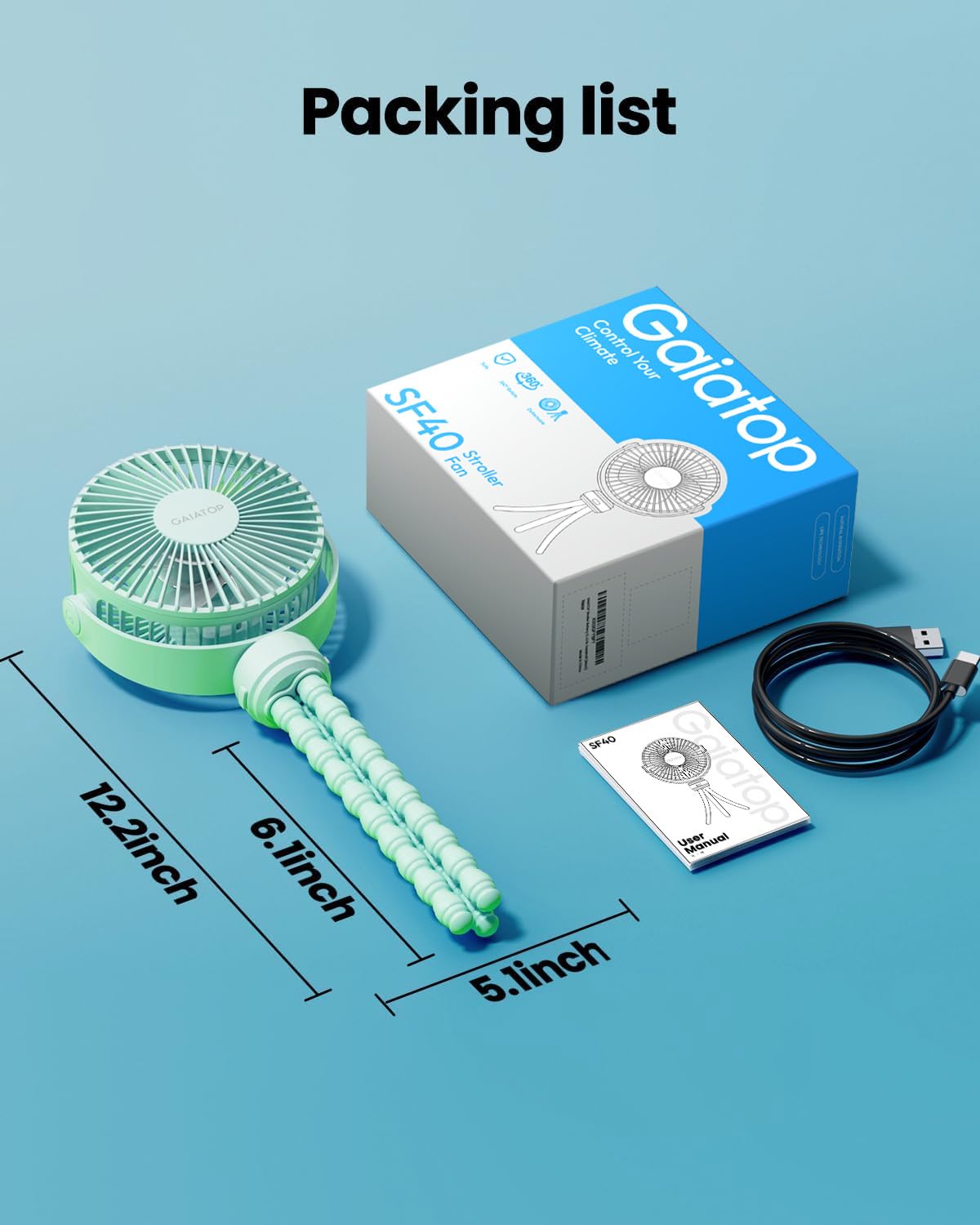 Gaiatop Mini Portable Stroller Fan, Small Clip on Fan 3 Speed Rechargeable