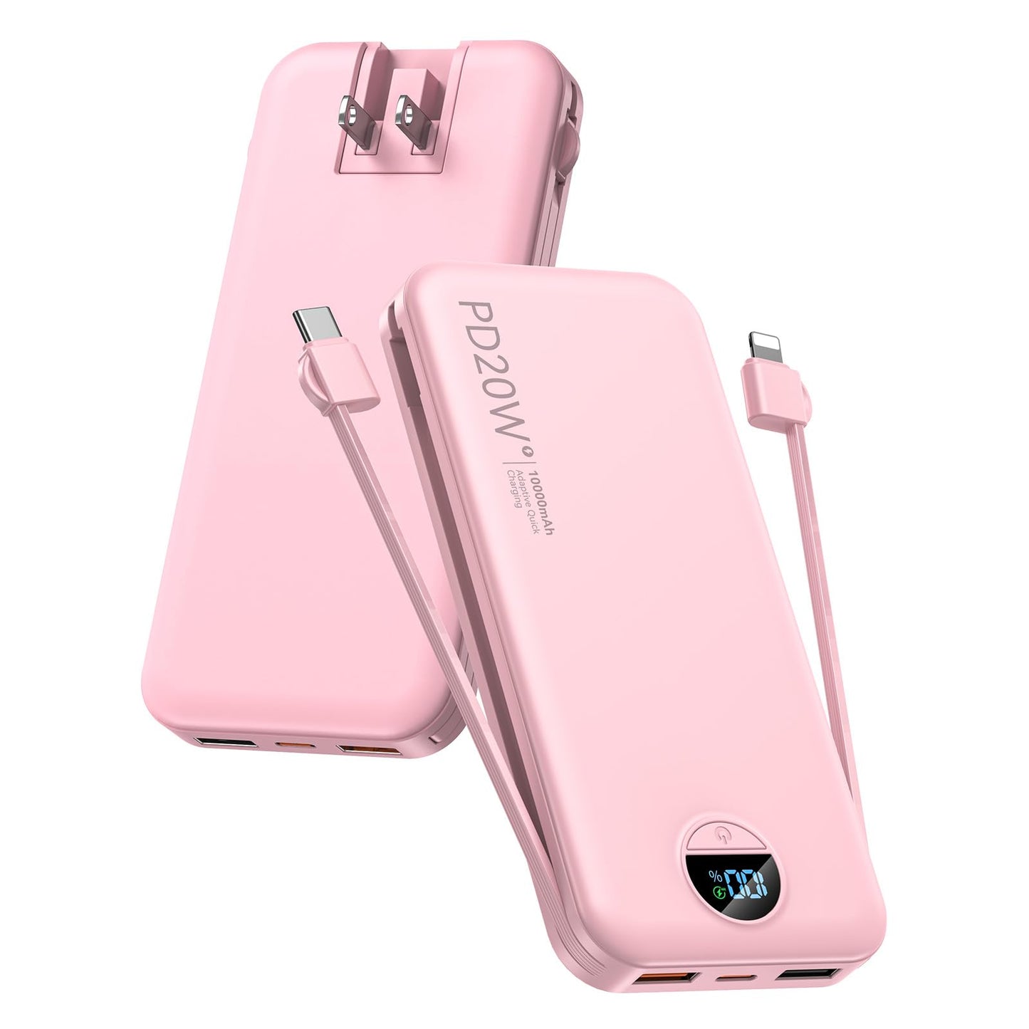 citicr Portable Charger 10000mAh PD20W w/Built-in Cables & Wall Plug White