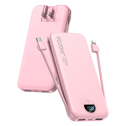 citicr Portable Charger 10000mAh PD20W w/Built-in Cables & Wall Plug White