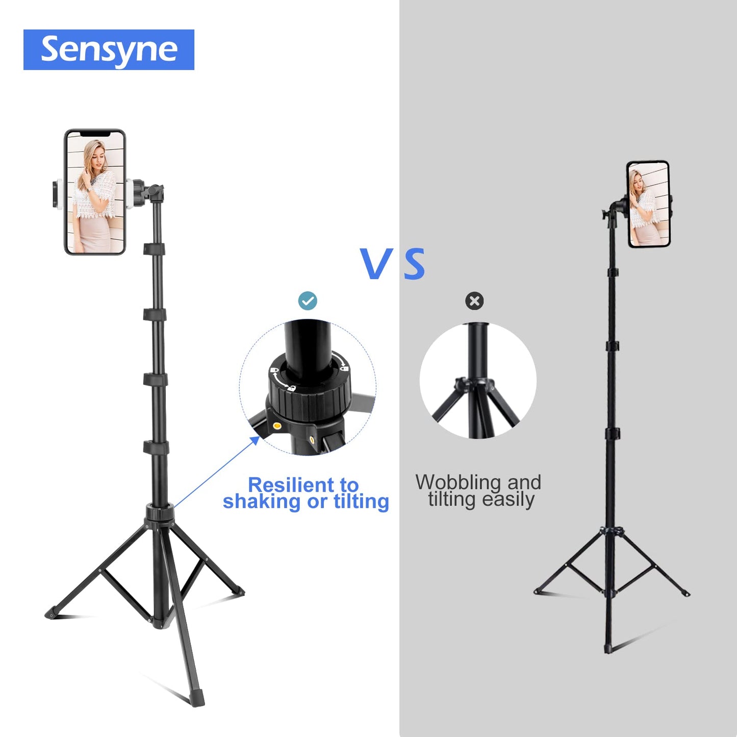 SENSYNE 72" Phone Tripod, Extendable Cell Phone Tripod Stand, Selfie Stick with Wireless Remote and Phone Holder, Compatible with iPhone Android Phone, Camera