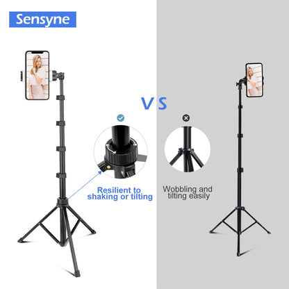 SENSYNE 72" Phone Tripod, Extendable Cell Phone Tripod Stand, Selfie Stick with Wireless Remote and Phone Holder, Compatible with iPhone Android Phone, Camera
