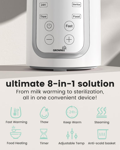 Grownsy 8-in-1 OG Fast Bottle Warmer with Timer, Gray