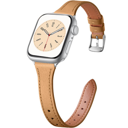 Charlam Slim Leather Band Compatible with Apple Watch Bands for Women 40mm 38mm 41mm 42mm 44mm 45mm 46mm, Top Grain Genuine Leather Strap Thin Wristband for iWatch Series 11 10 SE 9 8 7 6 5 4 3 2 1