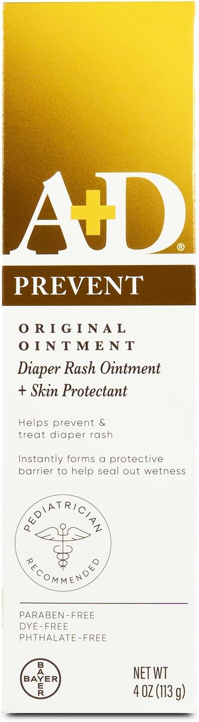 A+D Original Diaper Rash Ointment Prevents & Treats Diaper Rash, Moisturizing Skin Protectant with Vitamins A & D, Healing Skin Ointment for Dry and Cracked Skin 4oz