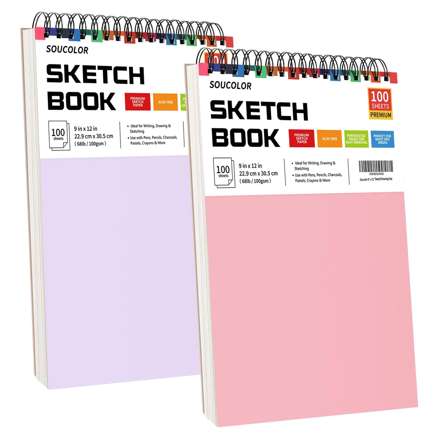 Soucolor Sketch Book 9" x 12", 100 Sheets Kids Art Sketchbook Drawing Pad