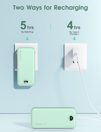 citicr Portable Charger 10000mAh PD20W w/Built-in Cables & Wall Plug White