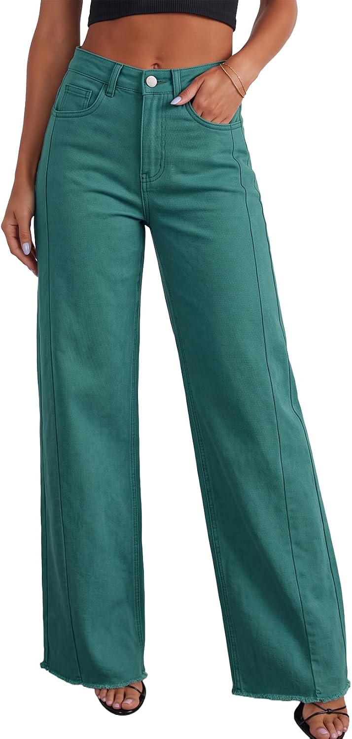 Sidefeel Women's Wide Leg Jeans High Waisted Stretchy Denim Pants