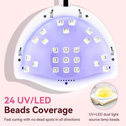 JODSONE U V LED Nail Lamp with Base Coat Top Coat Set, Nail Dryer for Gel Polish for Nails with Automatic Sensor & 4 Timers