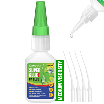 INSOIA Super Medium CA Glue, 20g, Strong Bond, with Precision Tips
