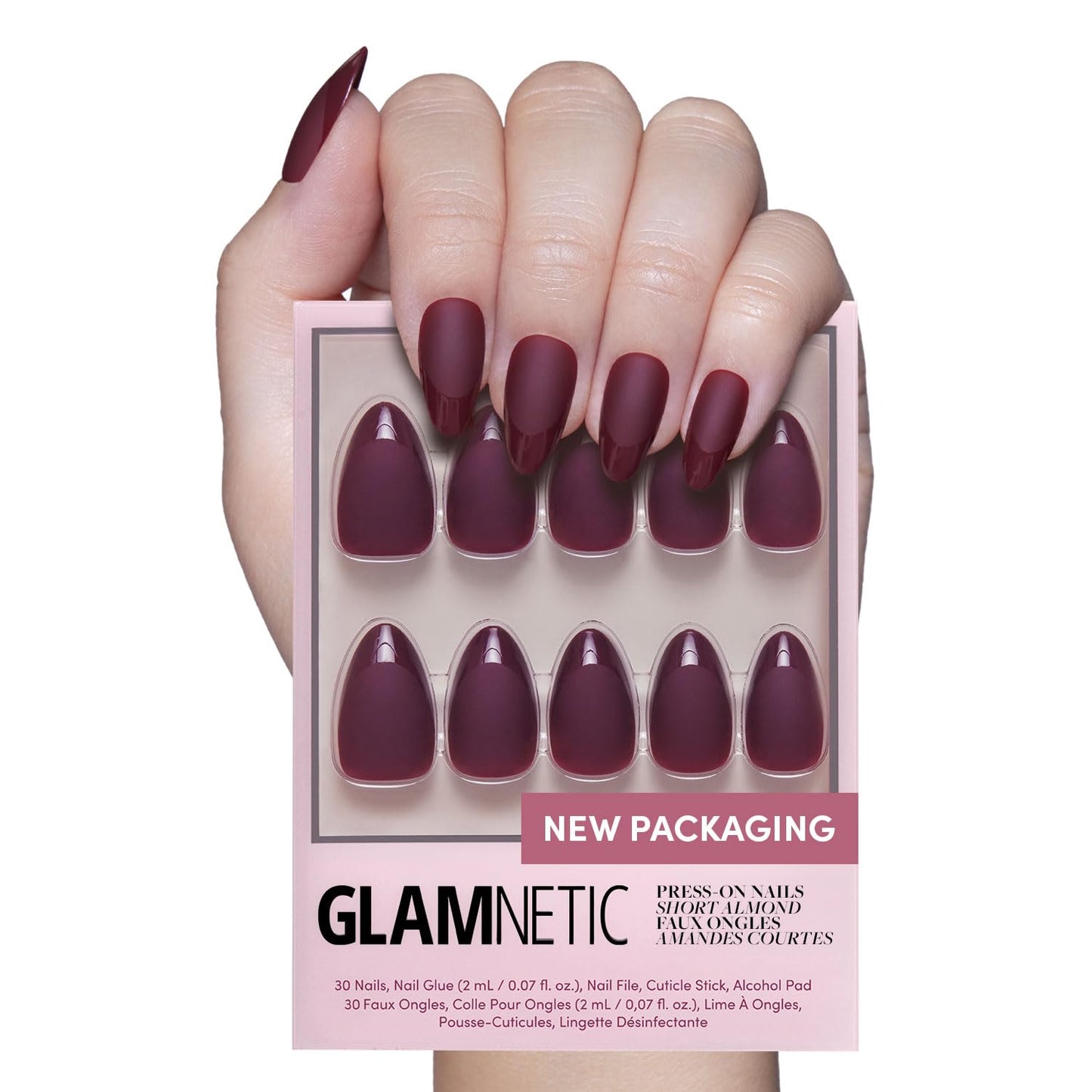 Glamnetic Press On Nails - Short Almond, Glossy Fake Nails 24 Pc Full Kit