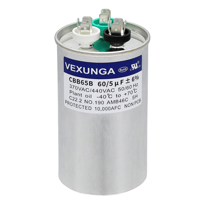 VEXUNGA 5uF 370/440VAC 50/60Hz CBB65 CBB65A Oval Run Start Capacitor 5 MFD 370V/440V Air Conditioner Capacitors for AC Unit Fan Motor Start or Pool Pump or Air Condenser Straight Cool