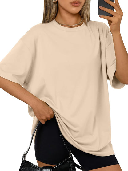 Trendy Queen Womens Oversized T-Shirts Short Sleeve Crew Neck Summer Tops