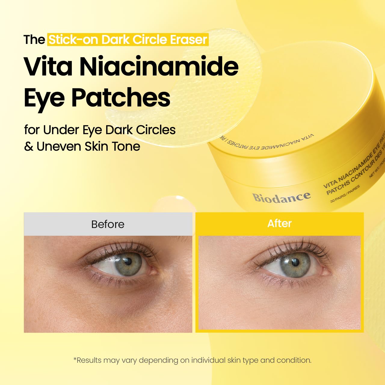 BIODANCE Hydrogel Eye Patches for Under Eye, Vita Niacinamide (60 Count)
